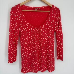 Boden Top Women’s 6 Red & White Polka Dots Classic Preppy Gathered Neckline
